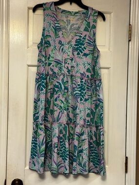 Lilly Pulitzer Lavender, Teal & Green Tiered V‑Neck Midi Dress